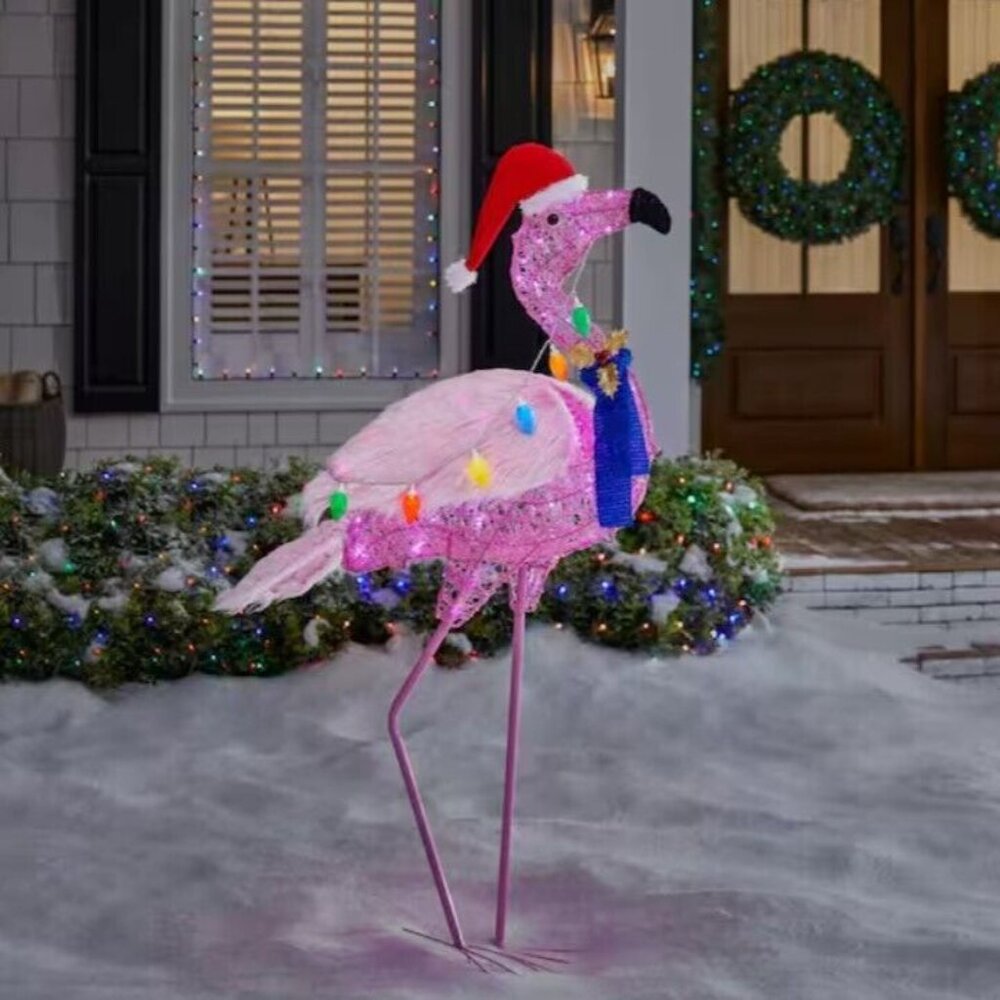 5 ft Flamingo Acrylic LED Christmas Light Yard Sculpture Tropical Beach Sea Life